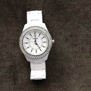 White Fossil watch.